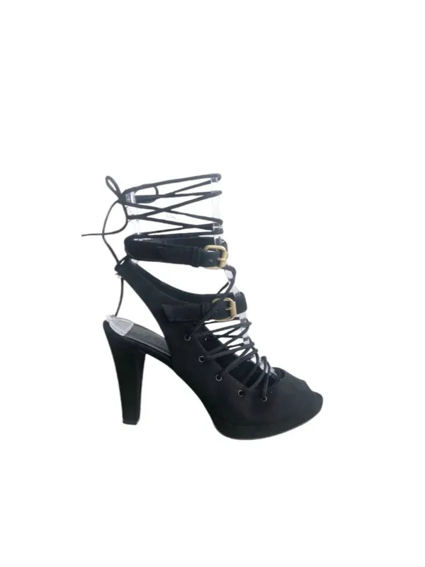 J.Crew Made In Italy Lace Up Heels Black Size 8 Whimsigoth Witchy Renaissance - Image 2