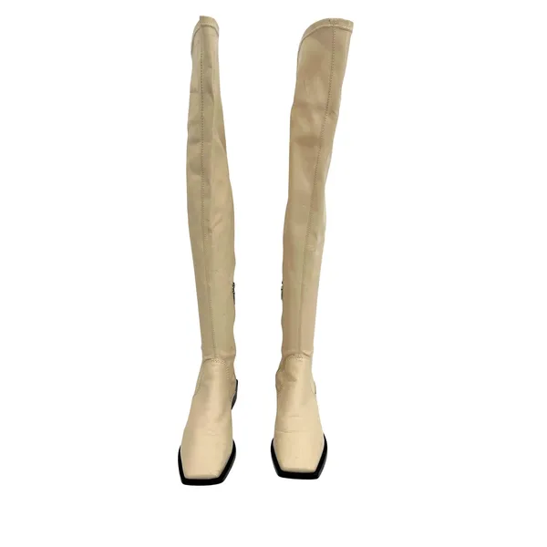 Schutz Guily Up Over The Knee Boots Eggshell Cream Leather‎ Square Toe Women 7.5 - Image 2