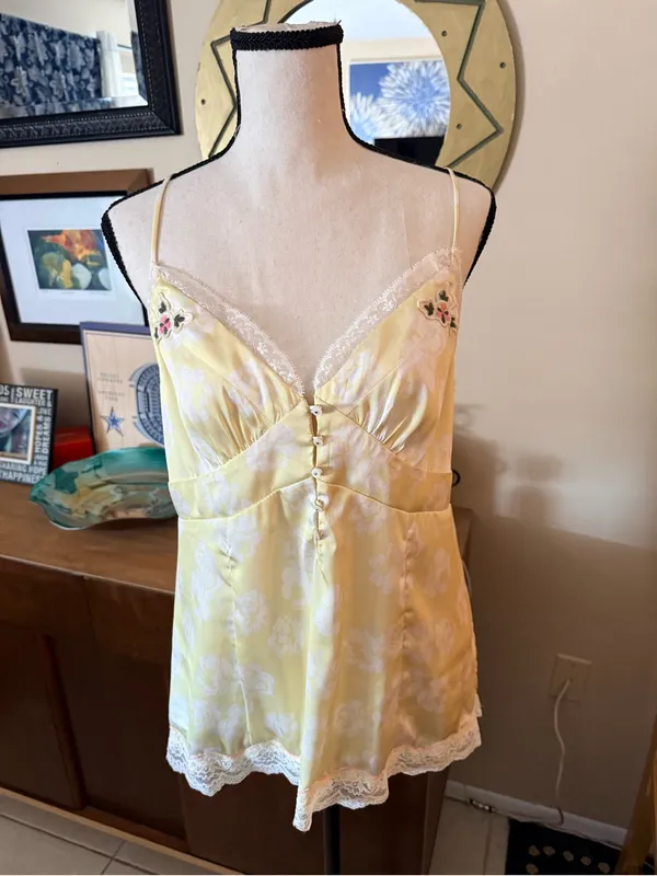Free People Intimately Pale Yellow Lace-Trim Cami - Image 2