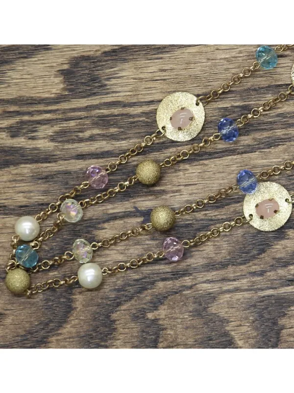NWT Erica Lyons Womens Long Beaded Coin Doubled Necklace Gold Multi 33.5" + 3" - Image 4