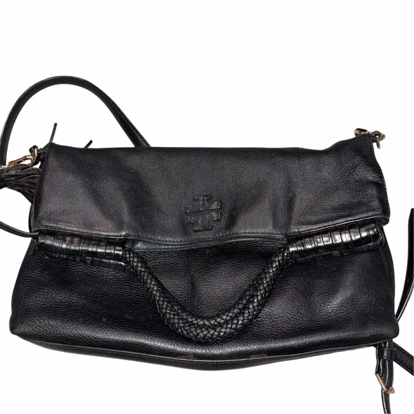 Tory Burch Black Leather Taylor Convertible Foldover Crossbody Purse - Image 10