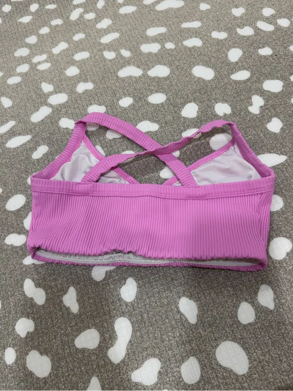 Year of ours ribbed sports bra neon pink vneck criss cross top - Image 3