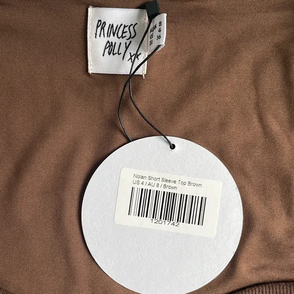 NWT Princess Polly Nolan Short Sleeve Ribbed Crop Top Size Small 4 Brown Cute - Image 6