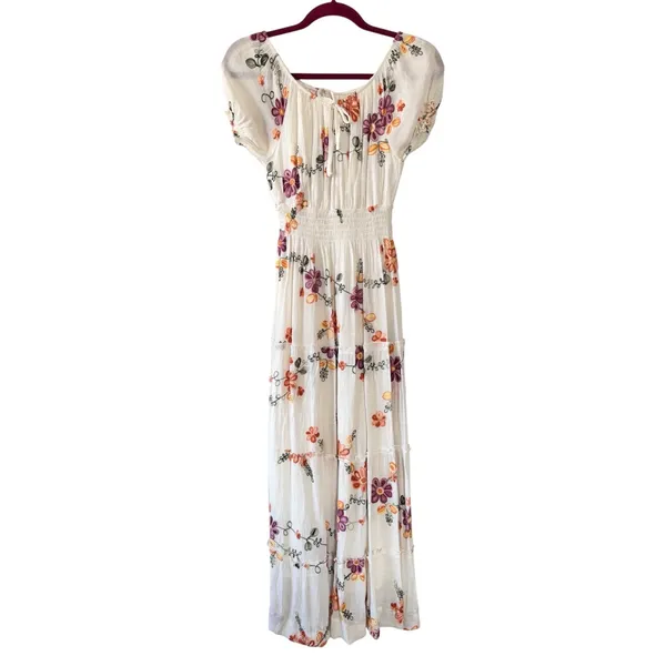 Anthropologie Kindred Ivory Floral Embroidered Cottage Maxi Dress Petite Small - Image 2