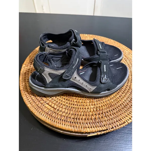 ECCO Offroad Hiking Sandals Womens 40 Black Gray Nubuck Strappy Walking Shoes - Image 4