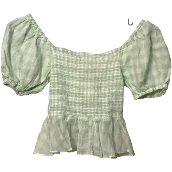 Aéropostale Gingham Puff Sleeve Tie Front Peplum Crop Top Green Size Small NWT - Image 4