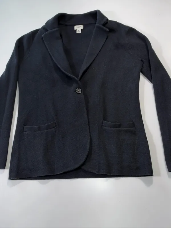 J. Crew 100% Cotton Black Knit Blazer-Style Cardigan Size Small - Image 2