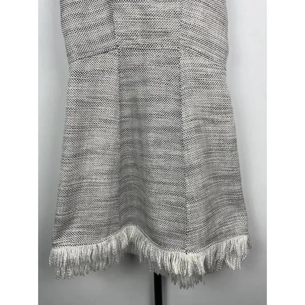 Aqua Gray White Tweed Sleeveless Fringe Hem‎ Fit & Flare Dress Size S - Image 5