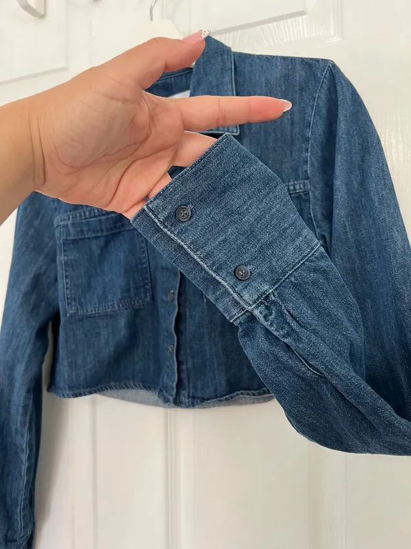 Zara Cropped Denim Shacket Utility Western Minimalist Y2K Button Up Blue Size XS - Image 10
