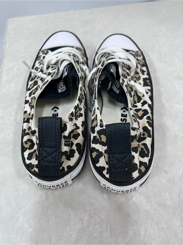 Converse Low Top Leopard Print Canvas Sneakers Black/Beige size 7 slip on - Image 6