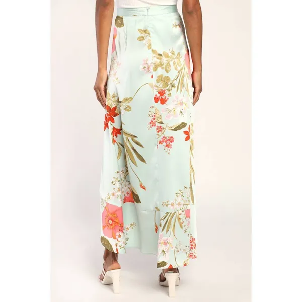 Lulu's Skirt Satin Floral Maxi‎ Superbly Stunning Light Green Blue XL NWT - Image 2