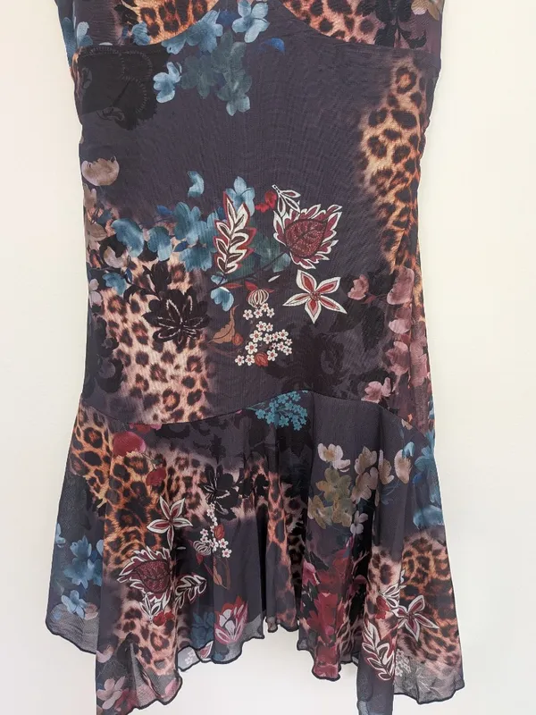 Floral & Animal Print Mesh Slip Dress Hem Ruffle Size S/M NWOT - Image 5