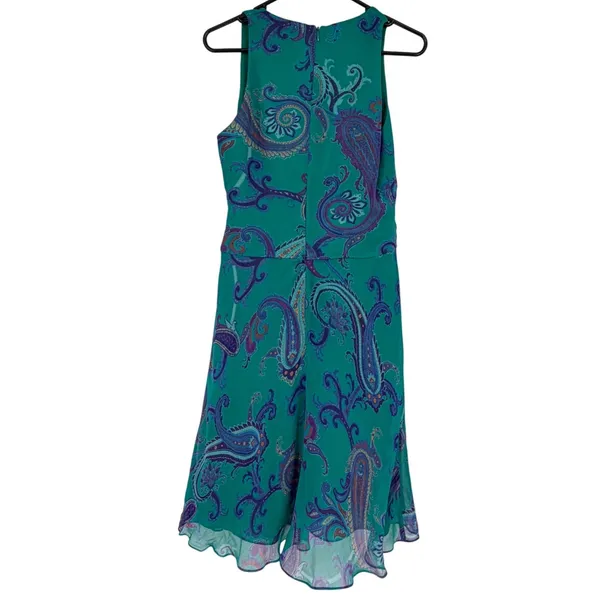 Lauren Ralph Lauren Silk Paisley Faux Wrap Midi Dress Green Purple Size 6 - Image 2