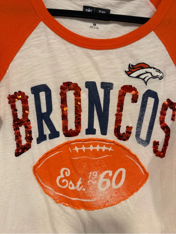 Denver Broncos Sequin Orange & Cream Long Sleeve Raglan Tee - Image 2