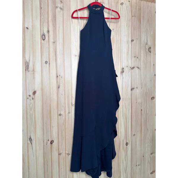 Lulus Majestic Perfection Navy Blue Ruffle Halter Maxi Dress Holiday Party Small - Image 2