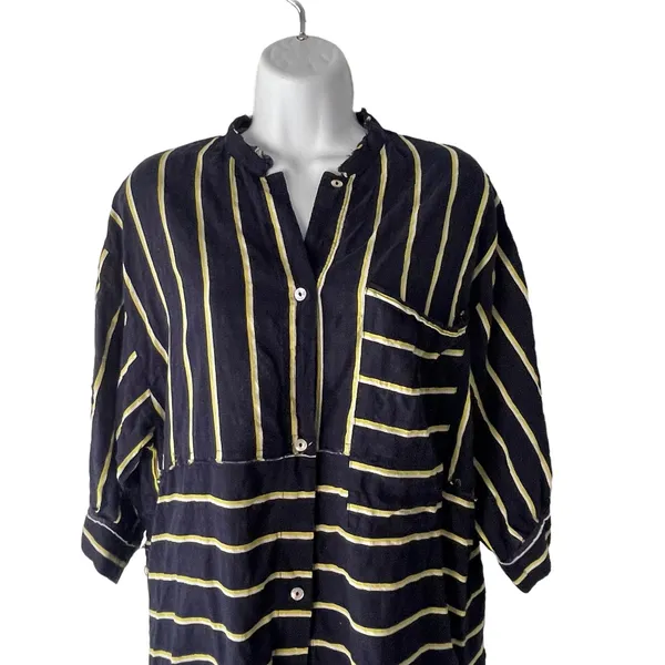 Intimately Free People Size XS Navy‎ Blue High Low Striped Blouse Tunic - Image 2