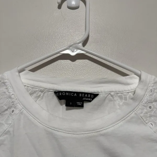 Veronica Beard Marcia White Eyelet Puff Sleeve T-Shirt Size Small - Image 4