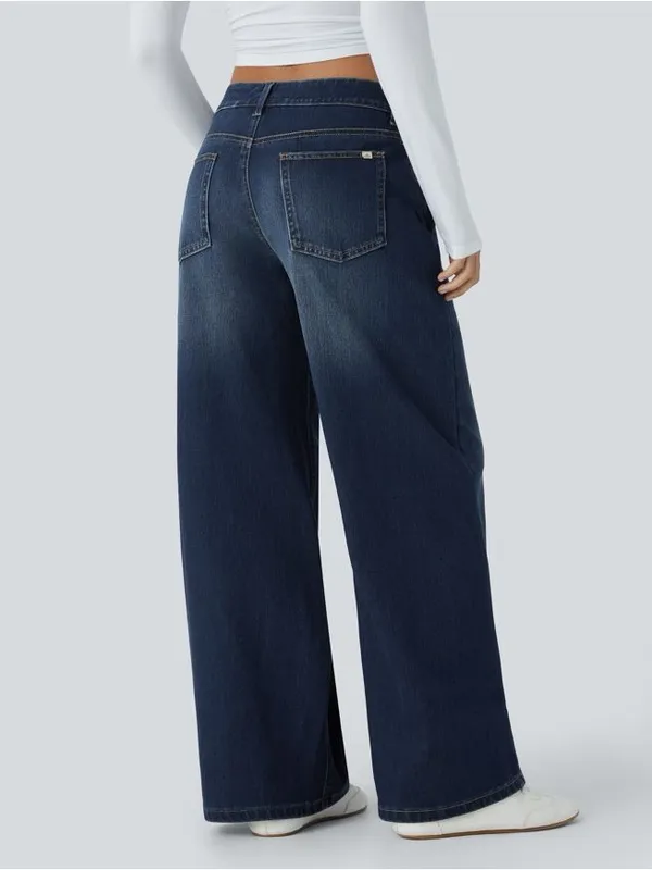 Halara Flex Asymmetric Low Rise Zipper Pockets Baggy Wide Leg Washed Casual M - Image 3