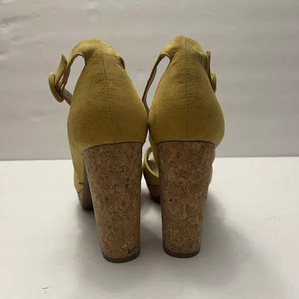 Sun +‎ Stone Reeta Sandals Yellow Suede Cork Platform Block Heel Womens 8.5W - Image 4