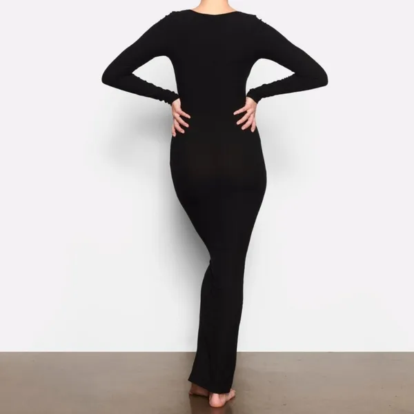 Skims Soft Lounge‎ Long Sleeve Ribbed Maxi Dress Onyx Black Small - Image 4