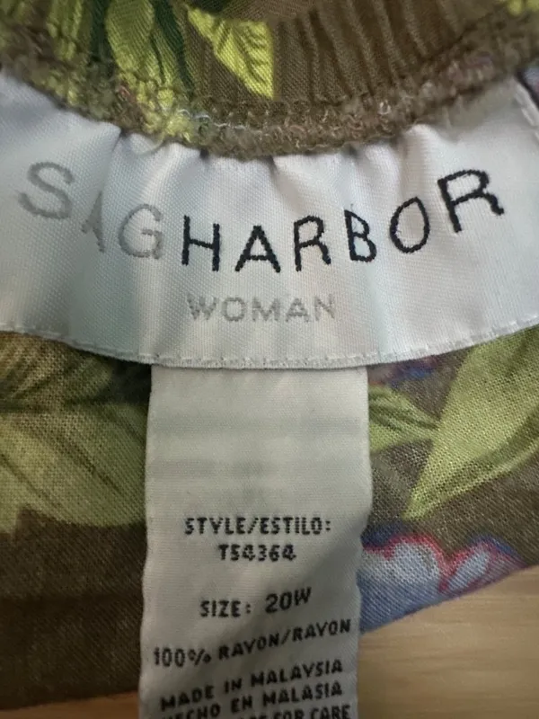 Sag Harbor Woman 20W Tropical Floral Rayon Skirt Olive Green Blue Plus Size - Image 4