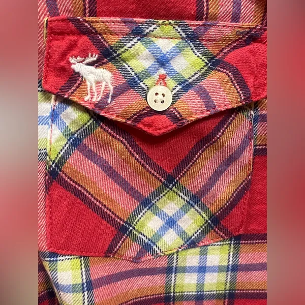 A&F Abercrombie & Fitch Plaid oxford Button Down MOOSE LOGO Size Xs - Image 3