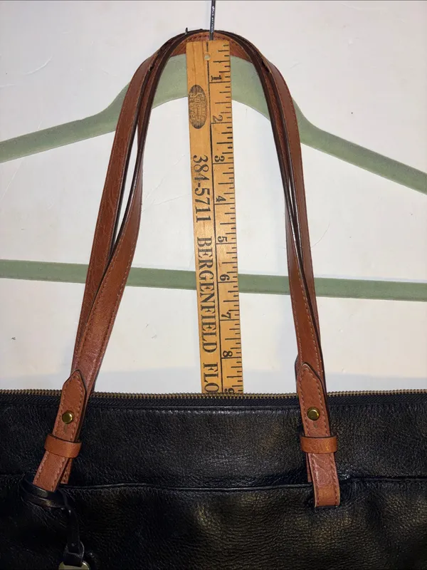 Fossil…Rachel Tote Black Pebbled Leather Tote With Brown Contrasting Handles - Image 16