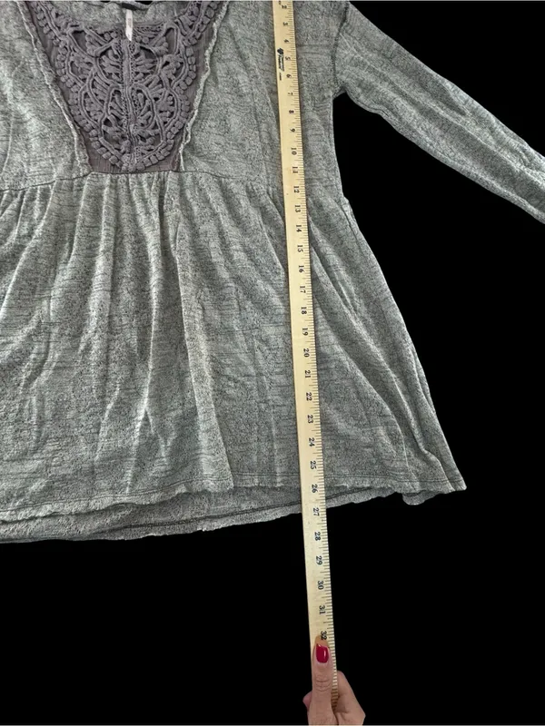 Free People Heather Gray Tunic with Lace Yoke - Image 3