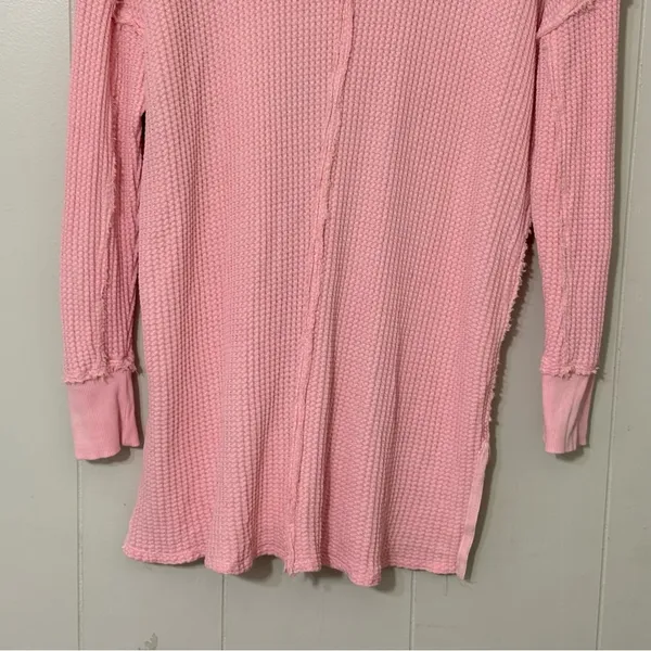 Free People We The Free Travis Waffle Knit Thermal Top Pink XS Oversized - Image 8
