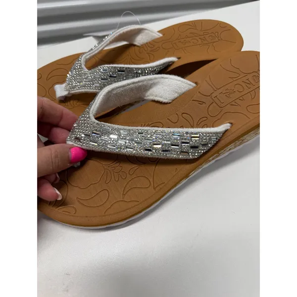 ONCAI Womens Rhinestone Platform Flip Flops White Crystal Wedge Sandals size 6 - Image 6