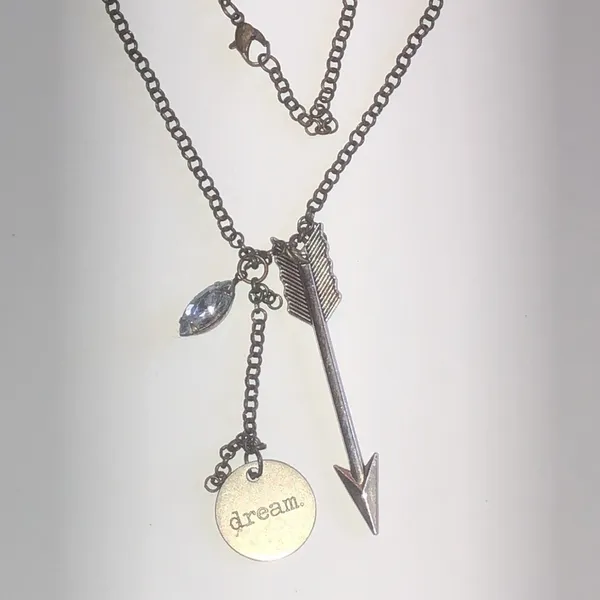 Bronze Tone Brass Tone Boho Dream Arrow CZ Rhinestone Pendant Necklace - Image 5