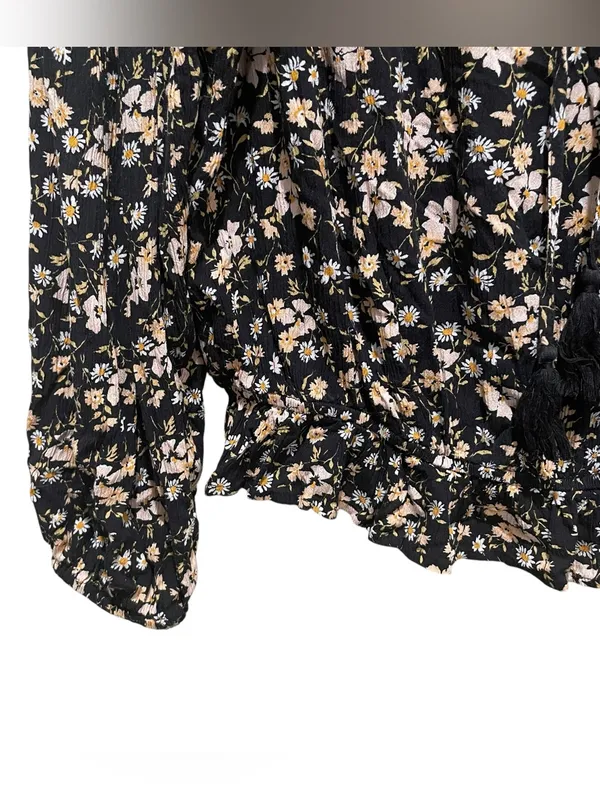 American Eagle Floral Peplum Blouse Black Womens Size Large Long Sleeve Boho - Image 2