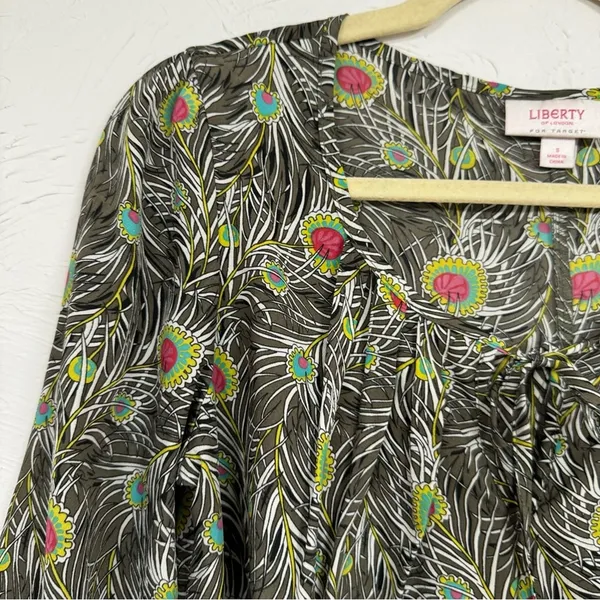 Liberty of London X Target Green Peplum 3/4 Sleeve Blouse Womens S Preppy Fall - Image 4