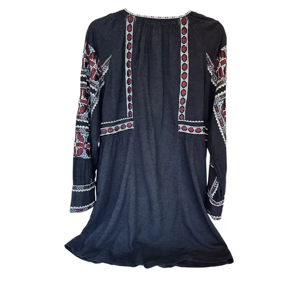 Free People All My Life Embroidered Mini Tunic Black Dress V Neck‎ Size M Boho - Image 6