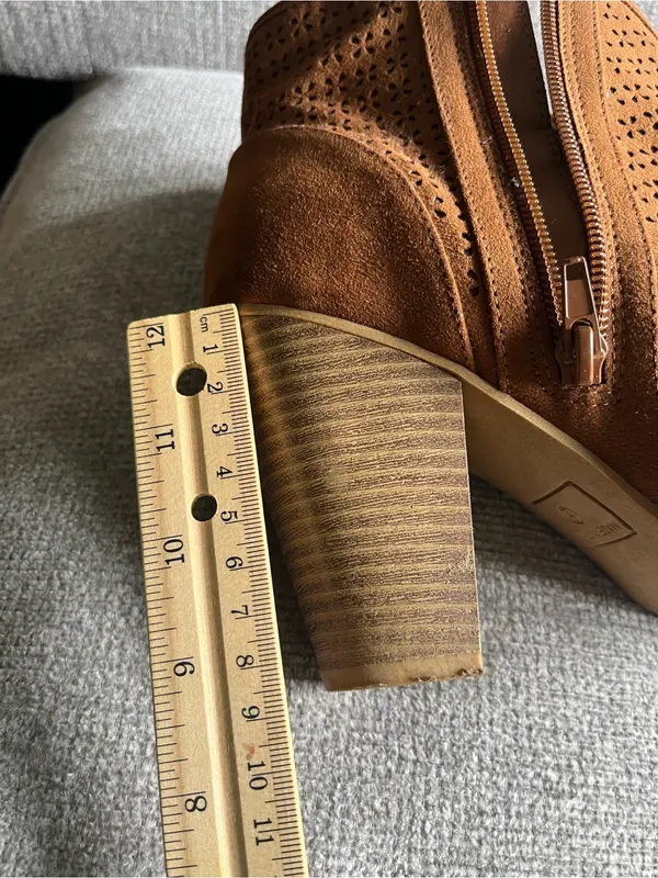Women's Suede Ankle Booties in Tan with Side Zip - Image 6
