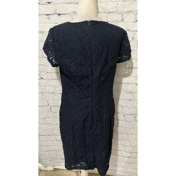 Banana Republic Dress Navy Blue Short Sleeve Lace Zipper Back Size -12 - Image 4