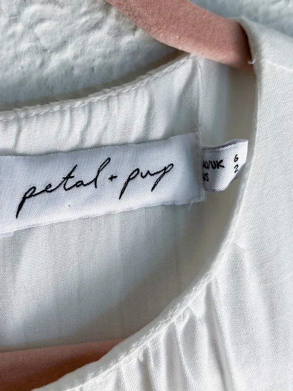 Petal & Pup Briana Cutout Cotton & Linen Midi Dress Ivory Sz 2 Bridal Rush - Image 5