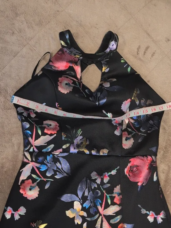 BCX Floral Halter Maxi Evening Dress Black Multicolor Size 9 - Image 3