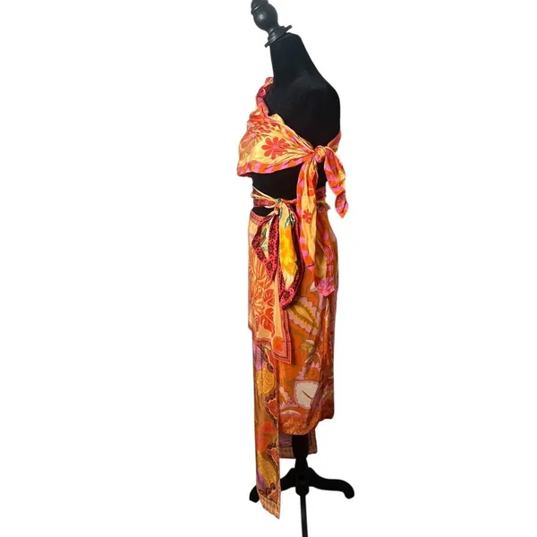 FARM Rio Tropical Print Cutout Midi Dress Womens XXS Orange Sarong NEW - Image 4