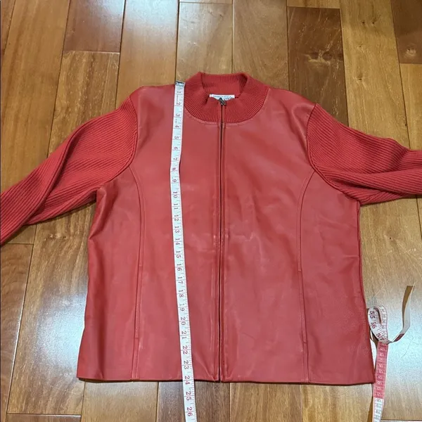 Pendleton Mixed Media‎ Jacket Womens Red Leather Front Merino Wool Zip Large - Image 9