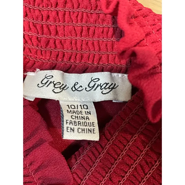 Grey & Gray Dress Size 10 Burgundy Mock Neck Smocked Keyhole Back Bell Sleeve - Image 2