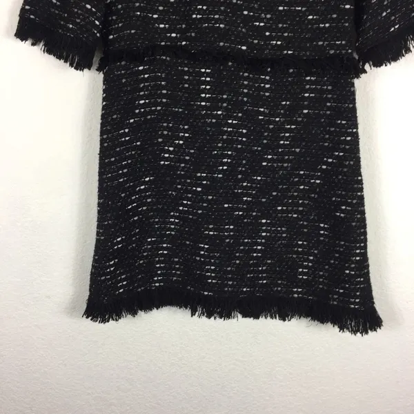 Zara Black Fringe Tweed Textured Knit Wide Sleeve Aline Mini Dress Medium - Image 10