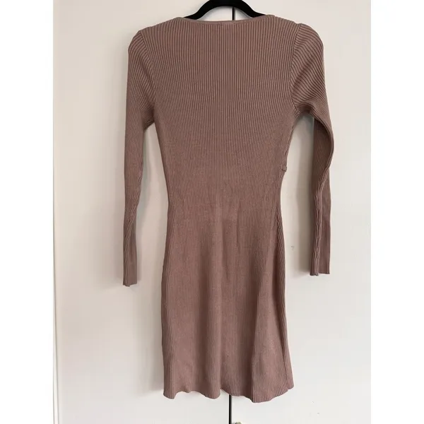 Abercrombie &‎ Fitch Ribbed Scoop Neck Mini Dress Mauve Brown Long Sleeve MP - Image 6