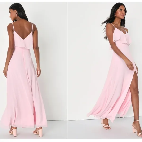 LULU's Prom Wedding Bridesmaid Sexy Elegant Ruffle Romantic Flowy Maxi Dress - Image 4
