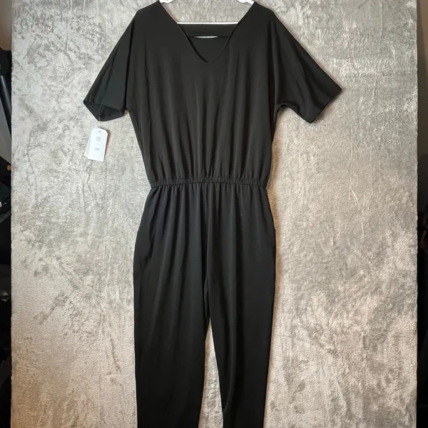 Clara Sun Woo Back Cut Out Jogger Pocket Jumpsuit Size‎ Medium New Black - Image 5