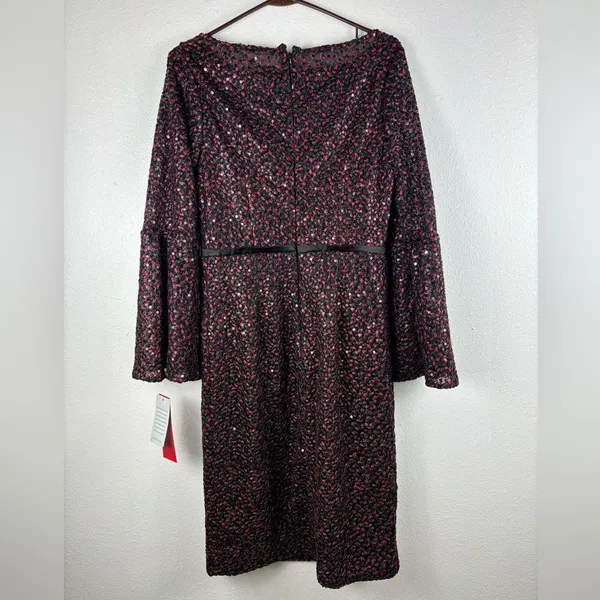 Carmen Marc Valvo Infusion 6 Red Black‎ Sequin Lace Bell Sleeve Dress NWT - Image 8