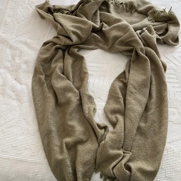 Neutral Knit Shawl/ Cape in Herringbone Pattern with Sage and Tan - Image 10