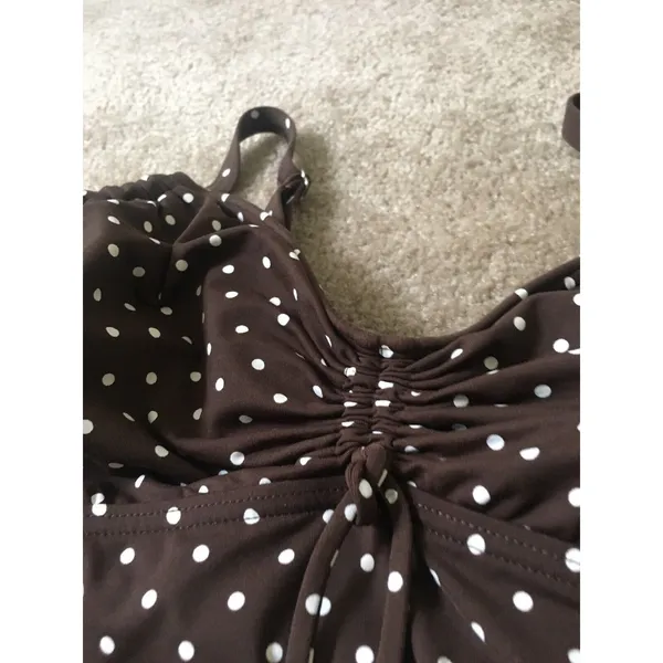 Lands End Women's Polka Dot Swim Top Halter Size 10D Brown White Swim Wear - Image 4