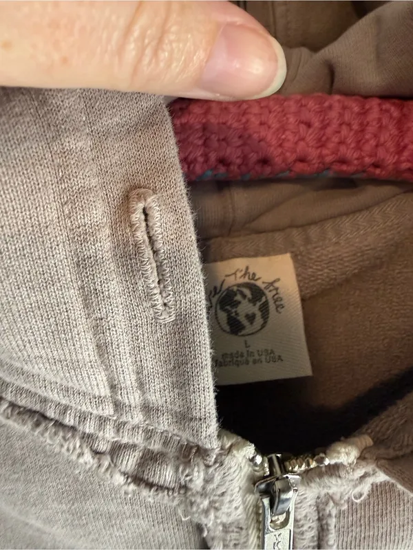 We The Free Light Gray Zip-Up Hoodie with Pink Hood Trim minimal indie size L - Image 8