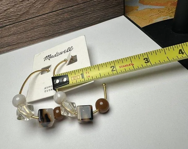 Madewell Chunky Bead Hoop Gold Tone Pierced Earrings NWT - Image 4